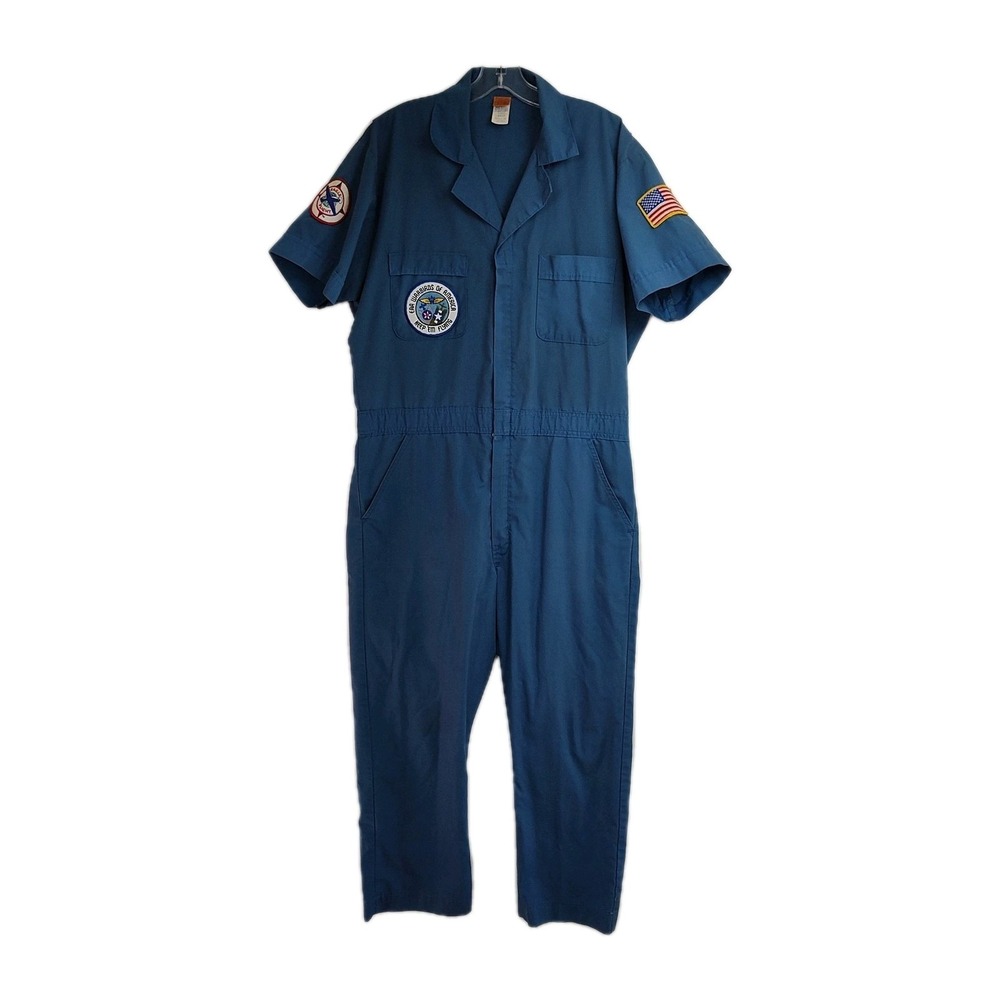 VTG‎ Big Ben Fligh Suit Men's Size L Regular Blue 2GRSS682B Warbirds Patches Zip